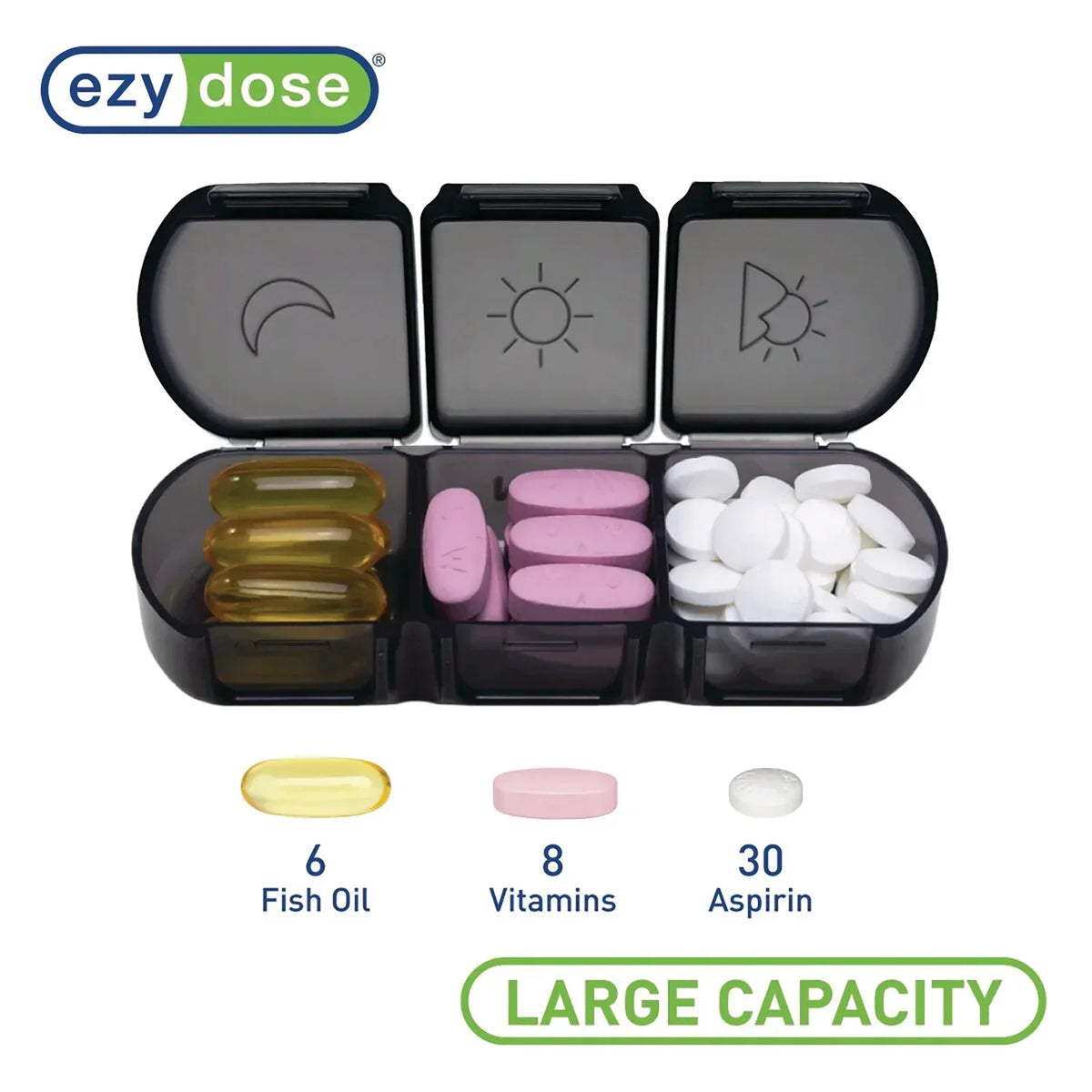 Ezy Dose Pill Organizer Weekly 3x/Day Medtime Planner Black